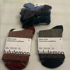lululemon athletica Glitter Socks - Maroon and Black and 3 pack scrunchies BNWT